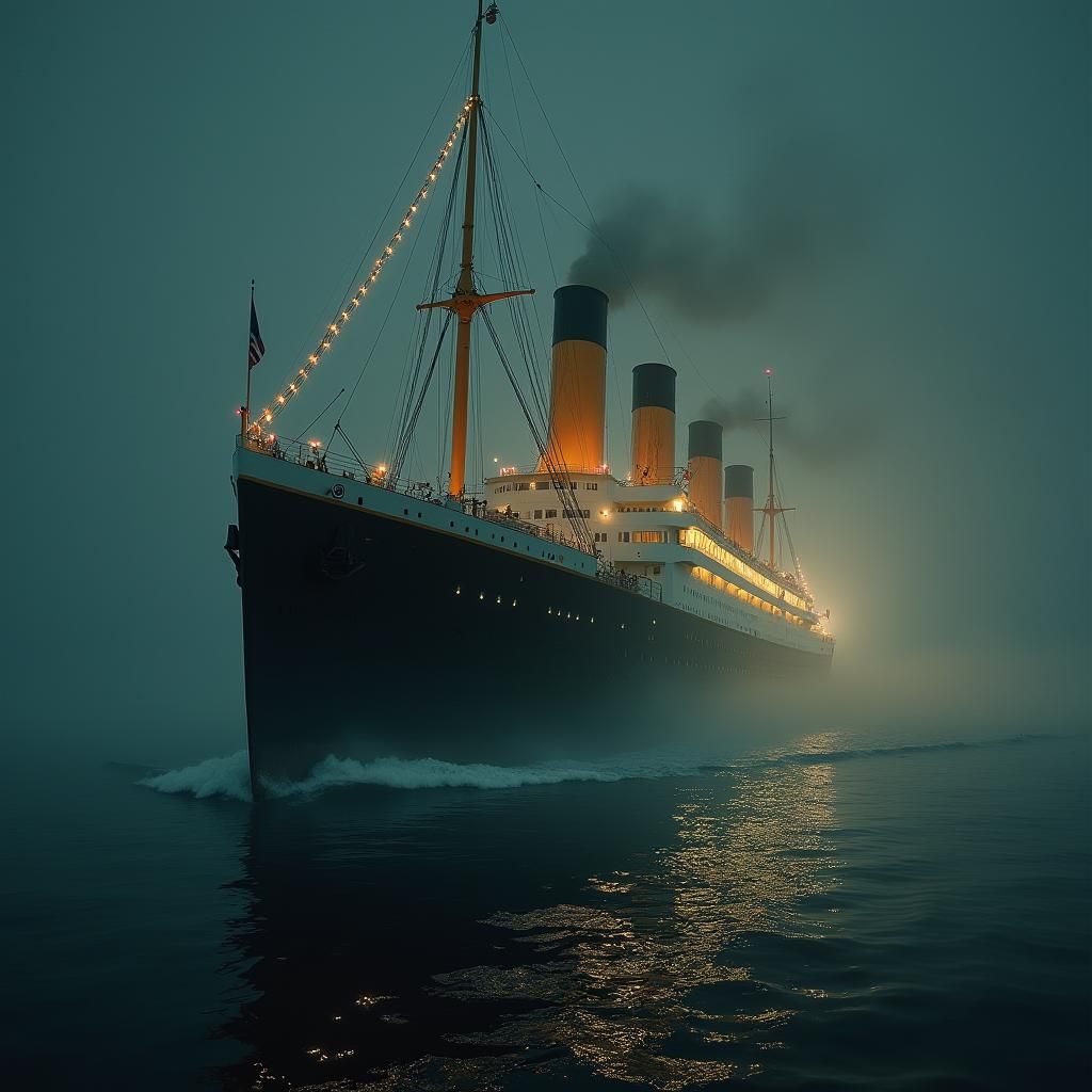 Majestic Ocean Liner Sails Misty North Atlantic