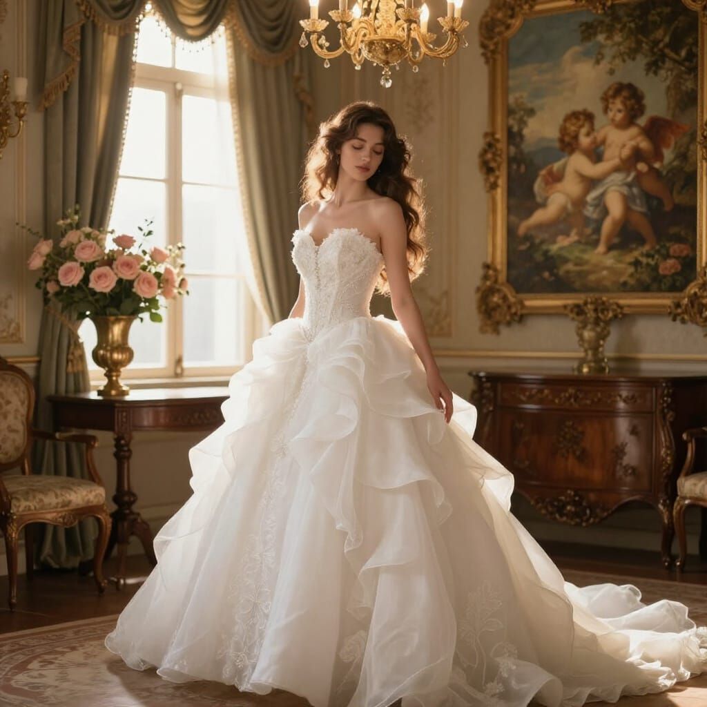 Elegant Bride in Luxurious Gown in Opulent Room