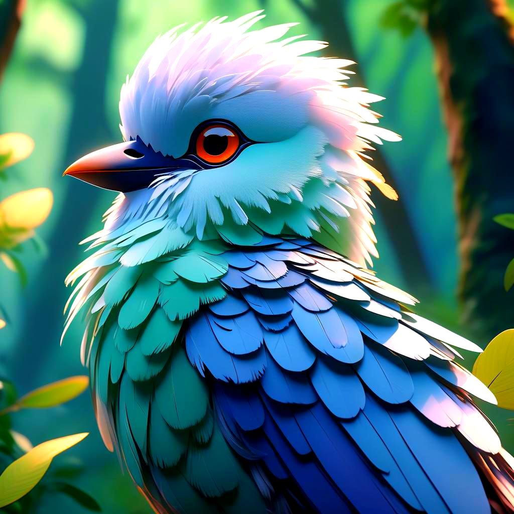 Cute Bird with Mother: 3D Anime Art