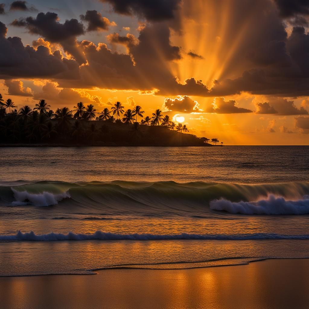 Tropical Sunset Panorama in Photography Style