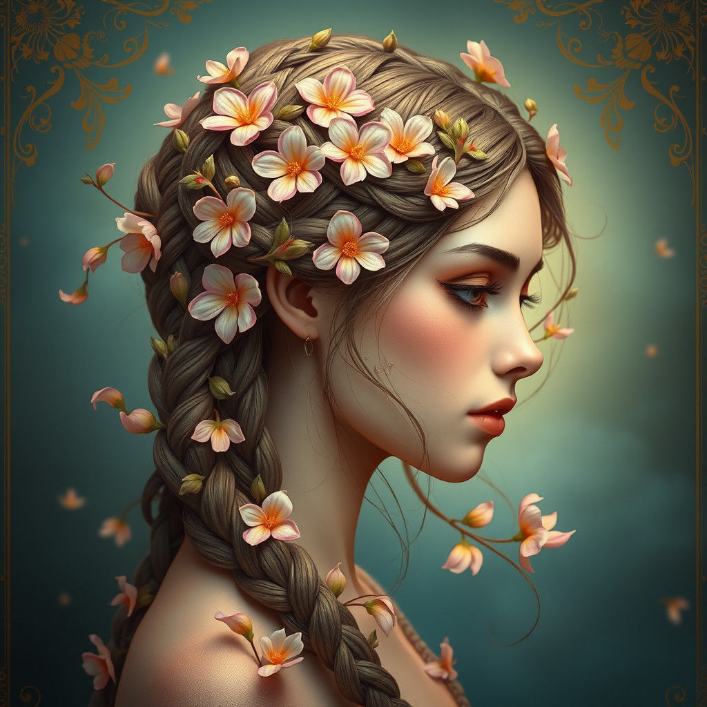 Fantasy Flower Girl Portrait in Art Nouveau Style