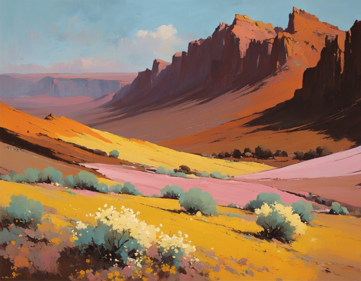 Desert in Bloom: Impressionistic Landscape