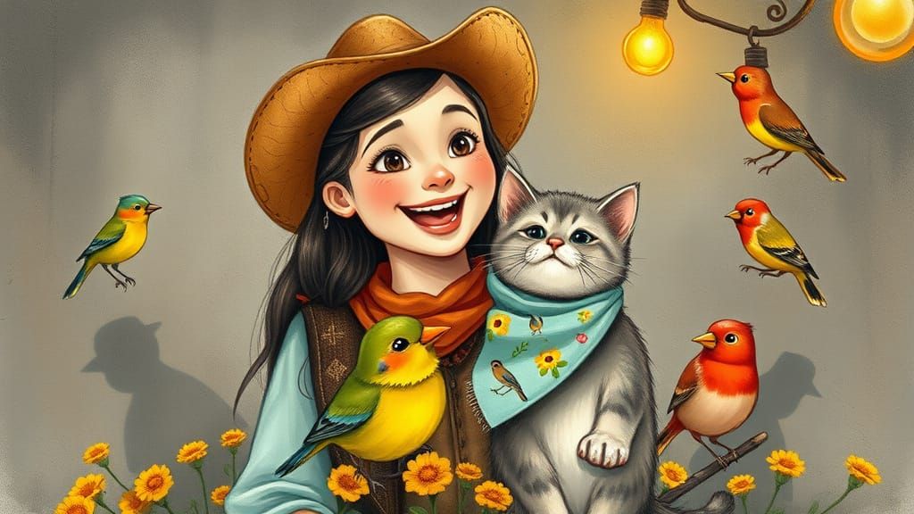 Whimsical Wild West Cowgirl Portrait in Gustav Klimt Style