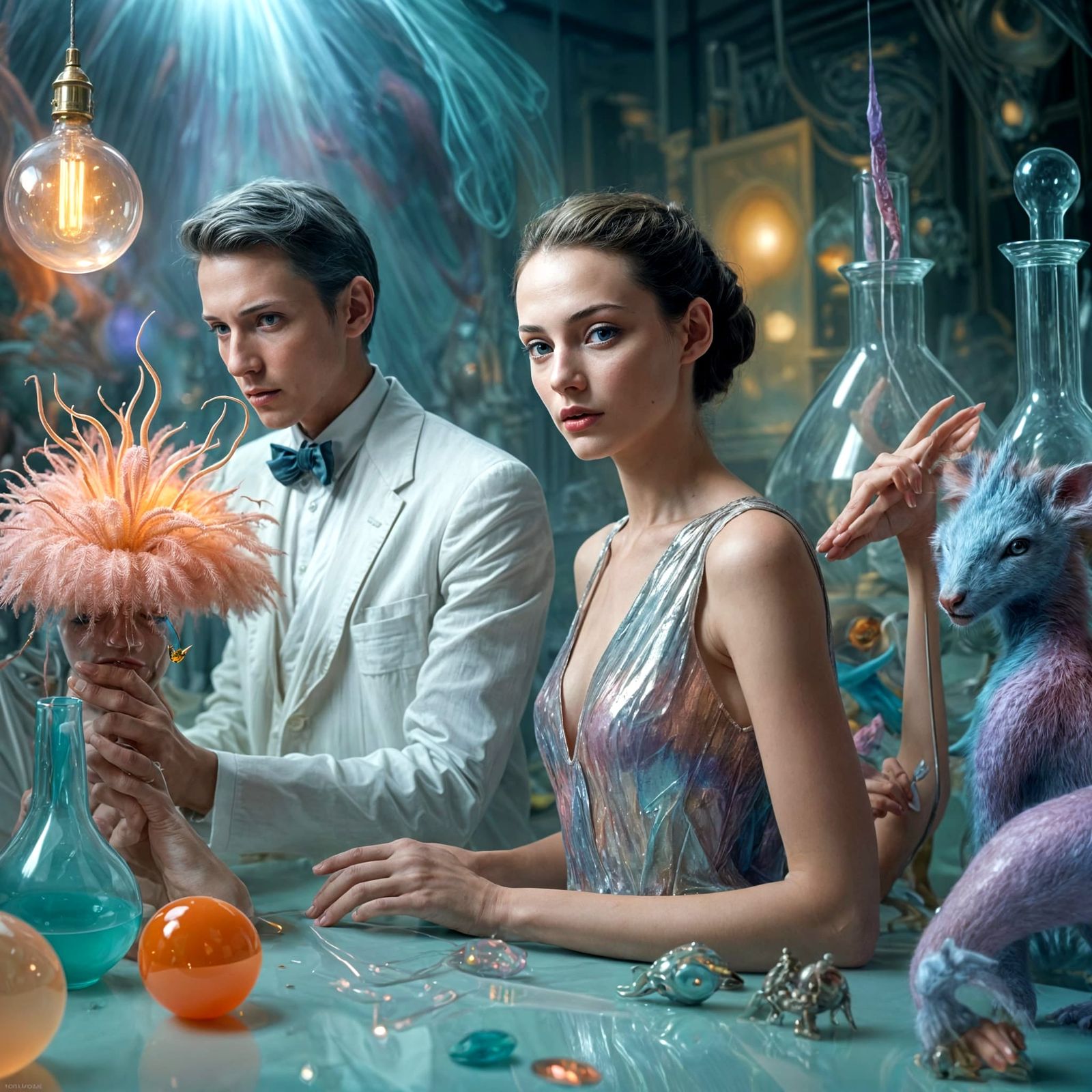 Dreamlike Surrealism: Elegant Beings in a Lab