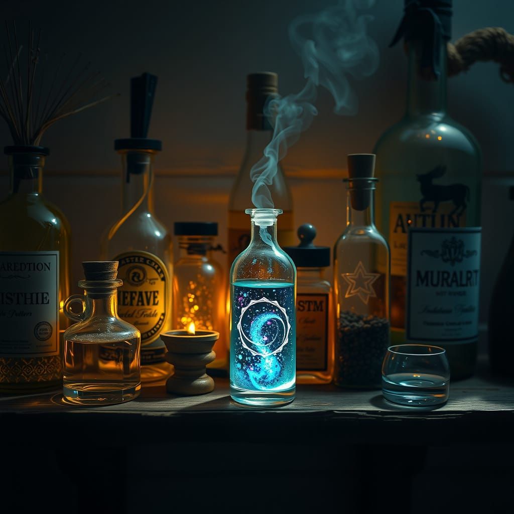 Enchanted Potion Bottles in Ethereal Glow