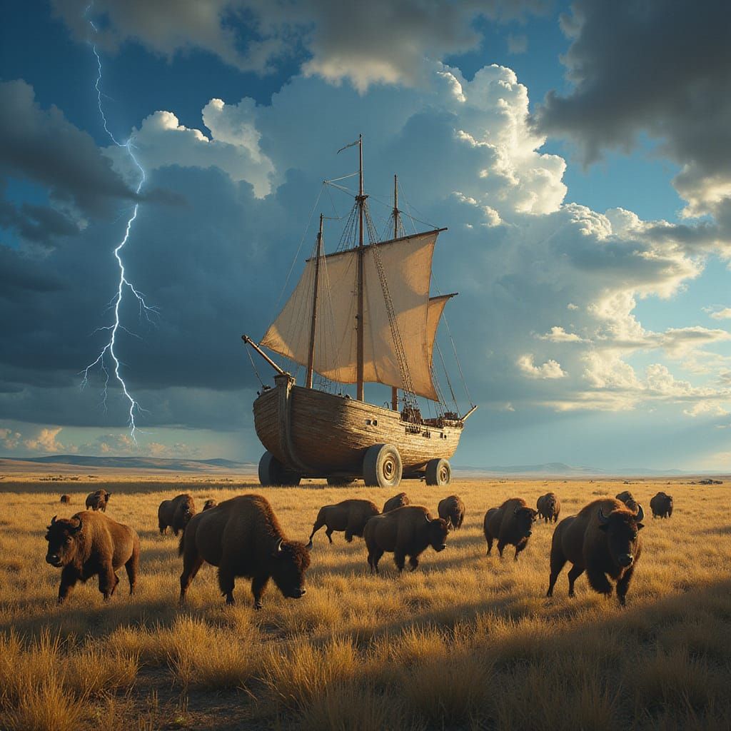 Sailing Ship on Wheels Races Bison Herd