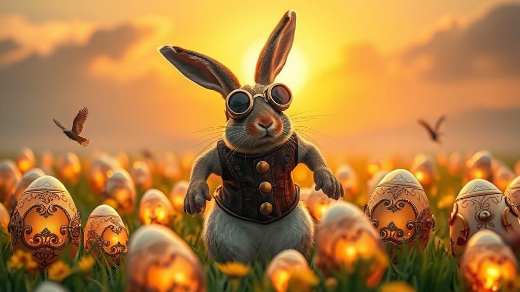 Whimsical Steampunk Easter Scene