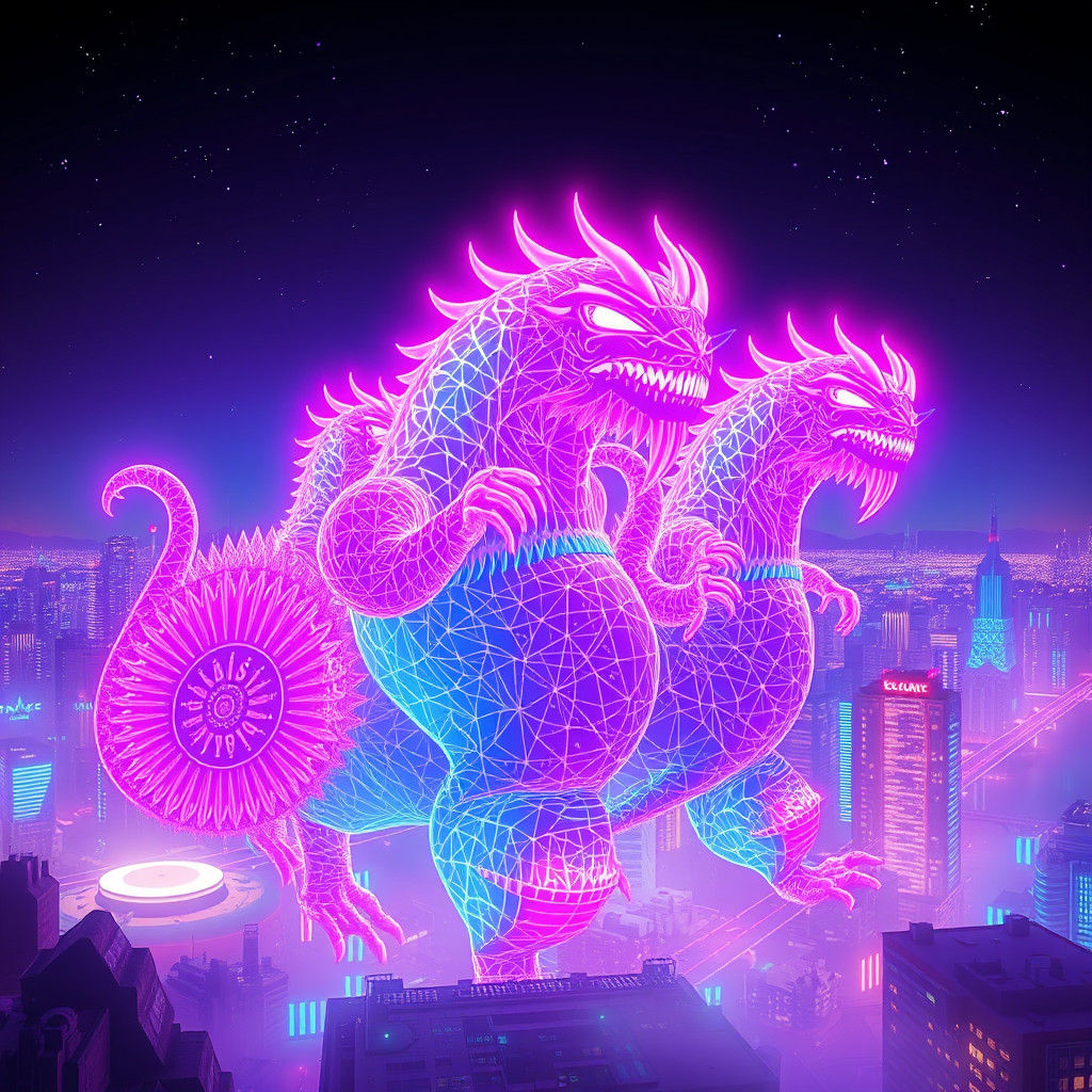 Electric Dreamscape: Harmonizing Monsters in Neon Cityscape