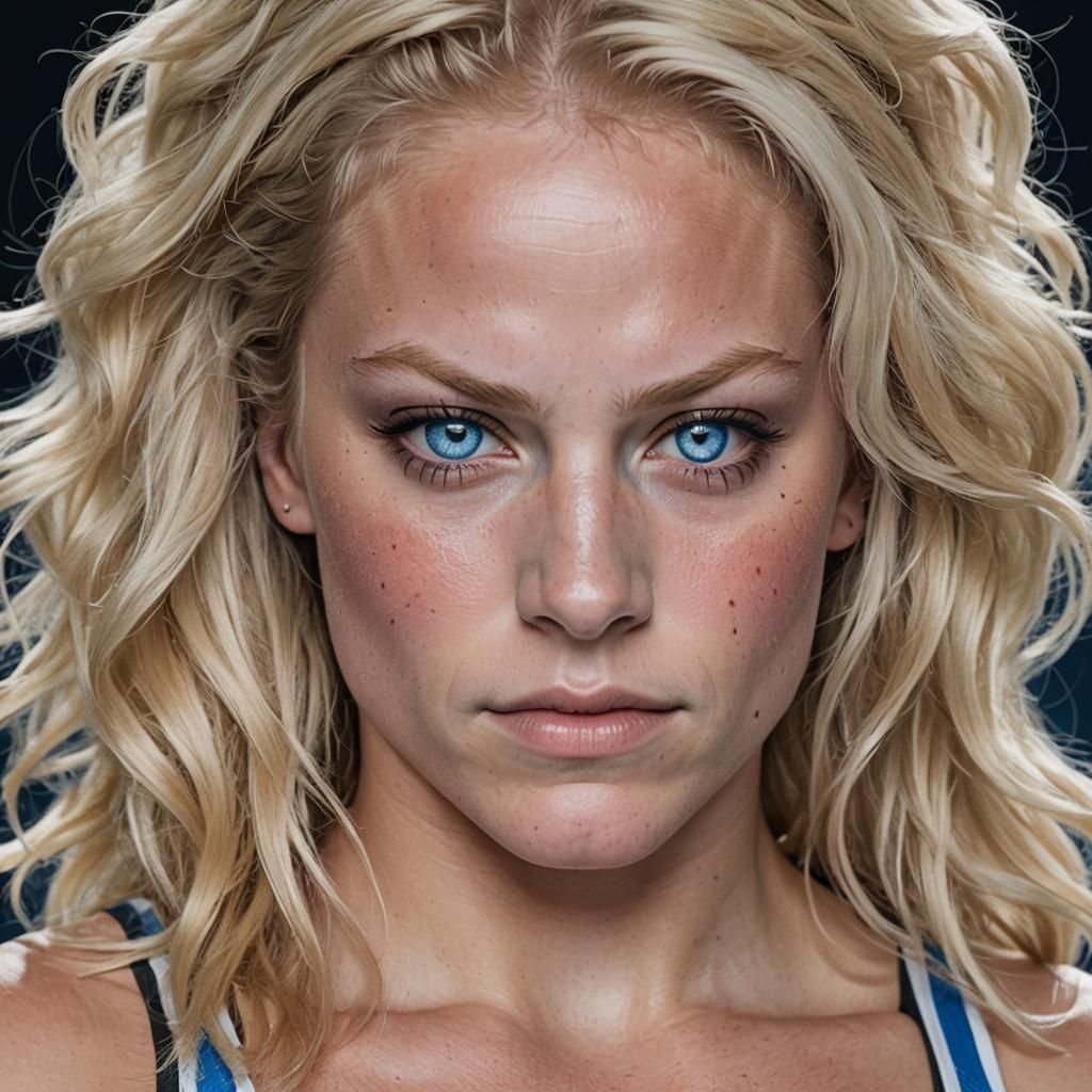 Blonde Female Wrestler with Blue Eyes
