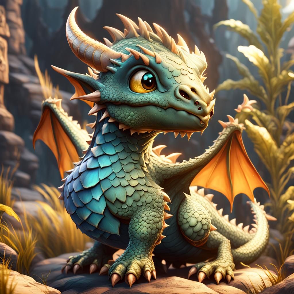 Cute Baby Dragon Fantasy Concept Art