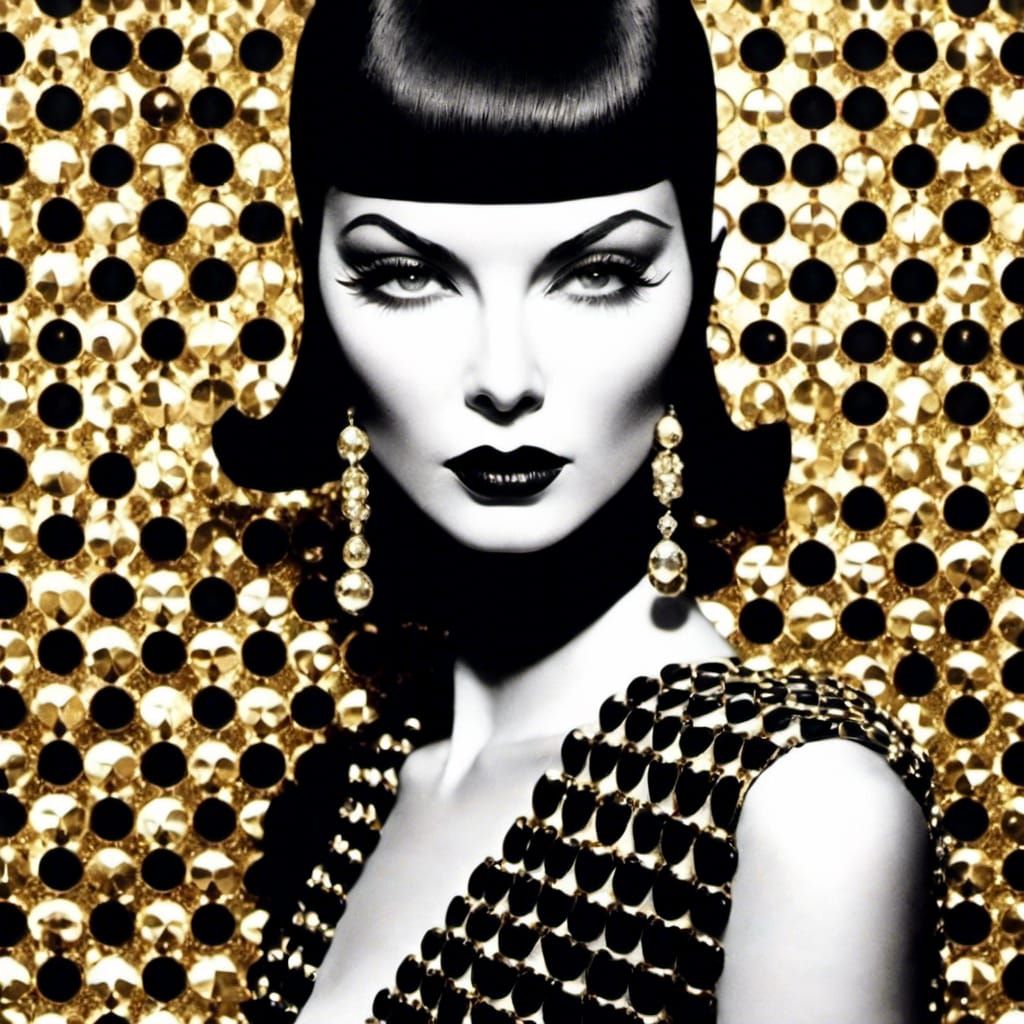 Art Deco Matrix Illustration in Black, White, Gold