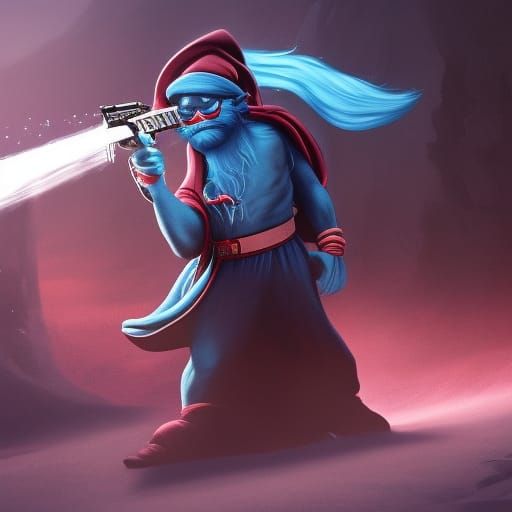 Papa Smurf as Action Character in Detailed Painting