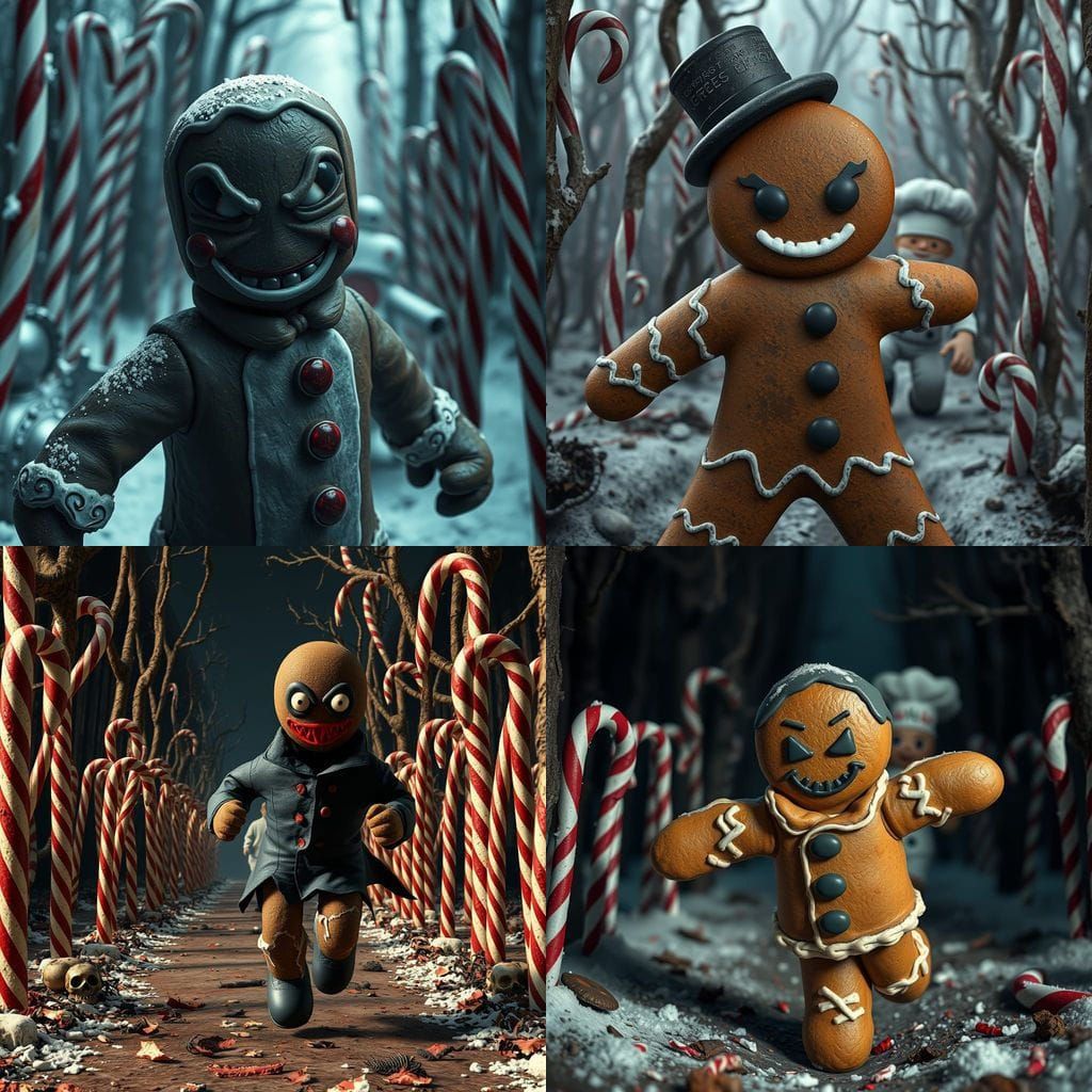 Evil Gingerbread Man in Dark Candy Forest