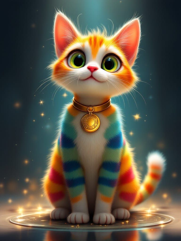 Whimsical Magical Cat in Moonlit Wonder