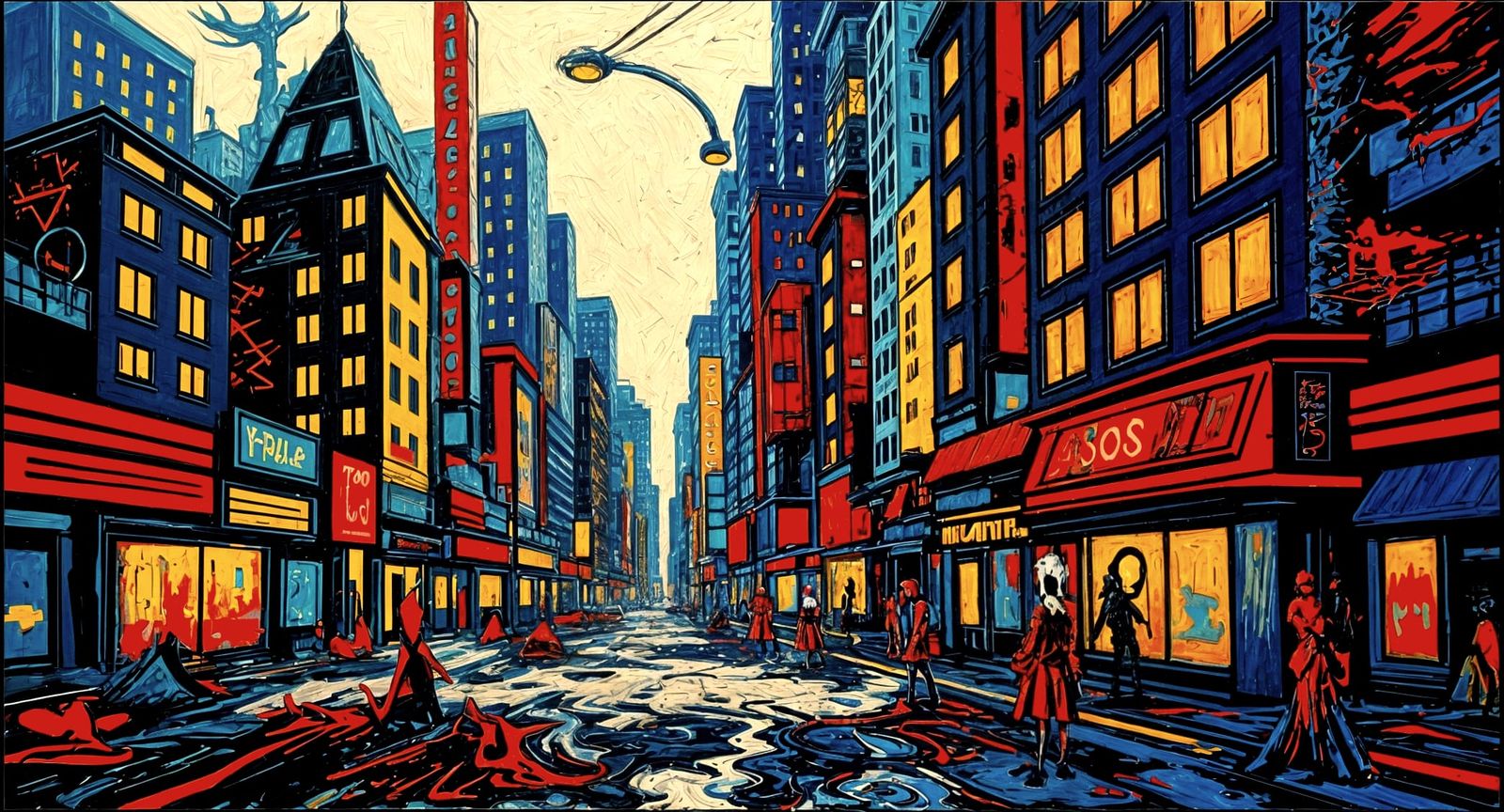 Vibrant Abstract Cityscape in Bold Expressionist Style