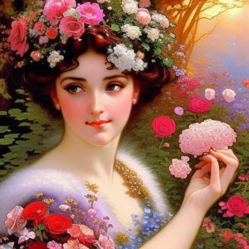 Red Rose Fairy Portrait in Art Nouveau Style