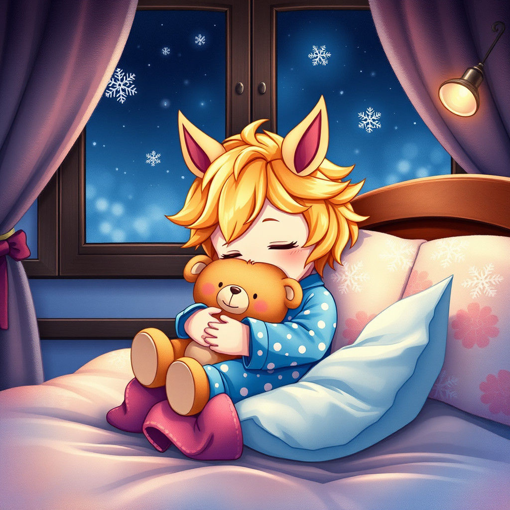 Adorable Chibi Boy Sleeps: Anime Watercolor Fantasy Art