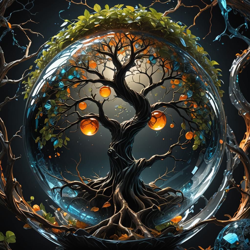 Tree Encased in Glass Sphere, Art Nouveau Style