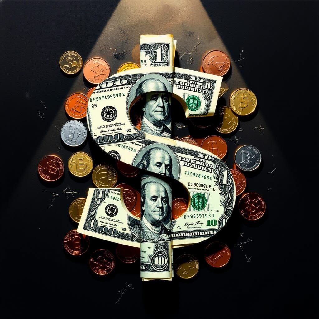 Money Collage: Abstract Shapes in Hyperrealistic Style