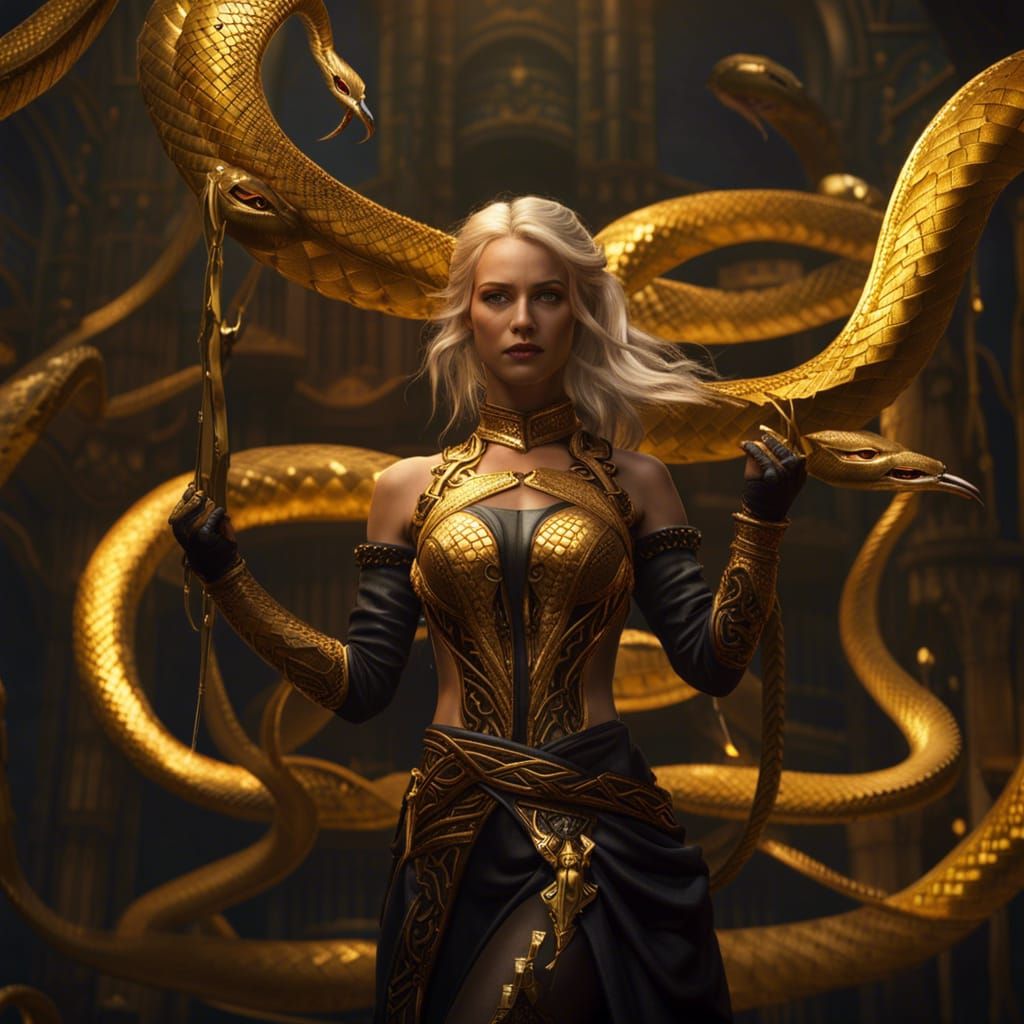 Golden Serpent Woman: Dark Fantasy Concept Art