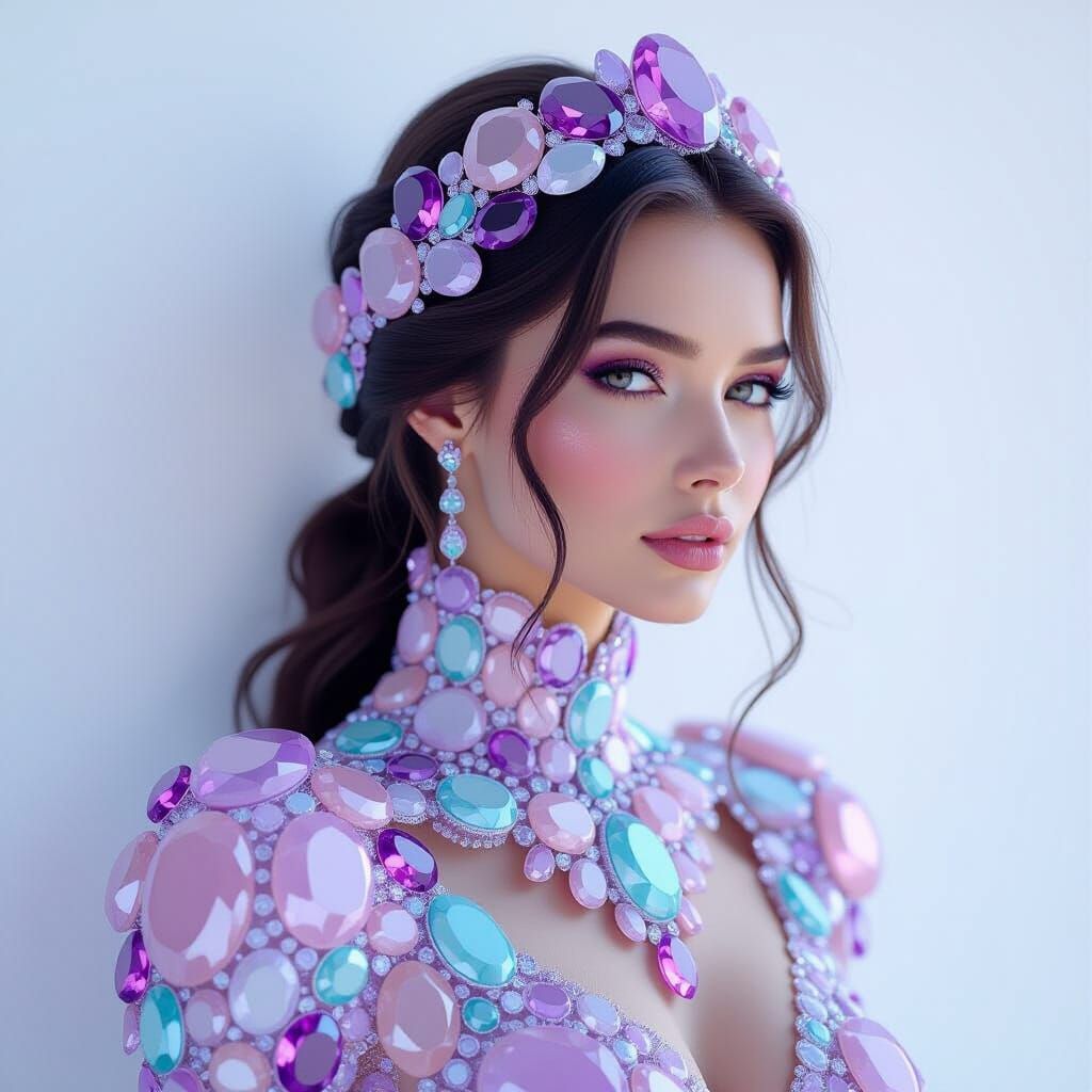 Luminous Stone Woman Against White Background