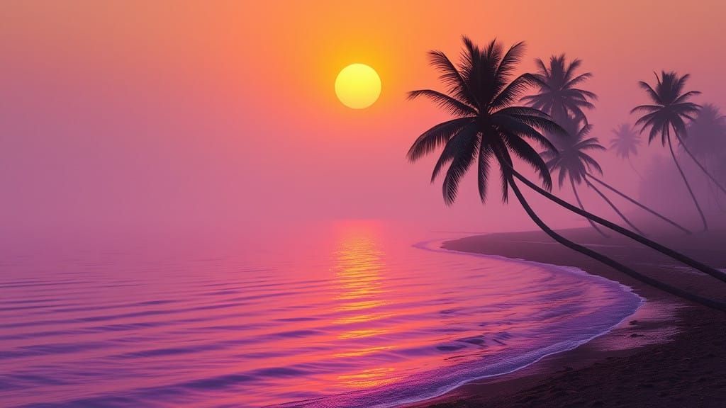 Whimsical Lake Scene in Dreamy, Misty Ambiance with Swaying....