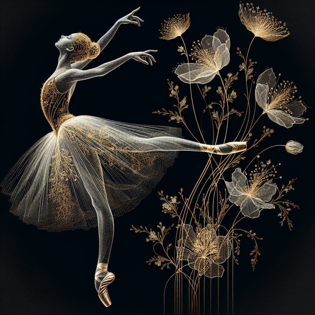 Transparent Ballerina in Floral Studio, Digital Art