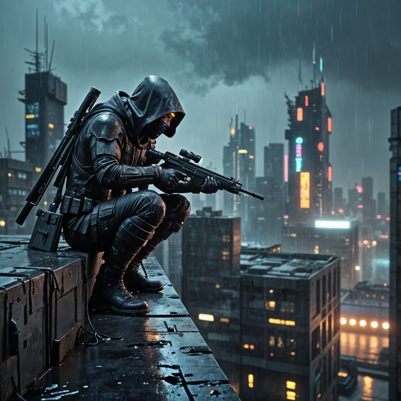Cyberpunk Warrior in Gritty Urban Landscape