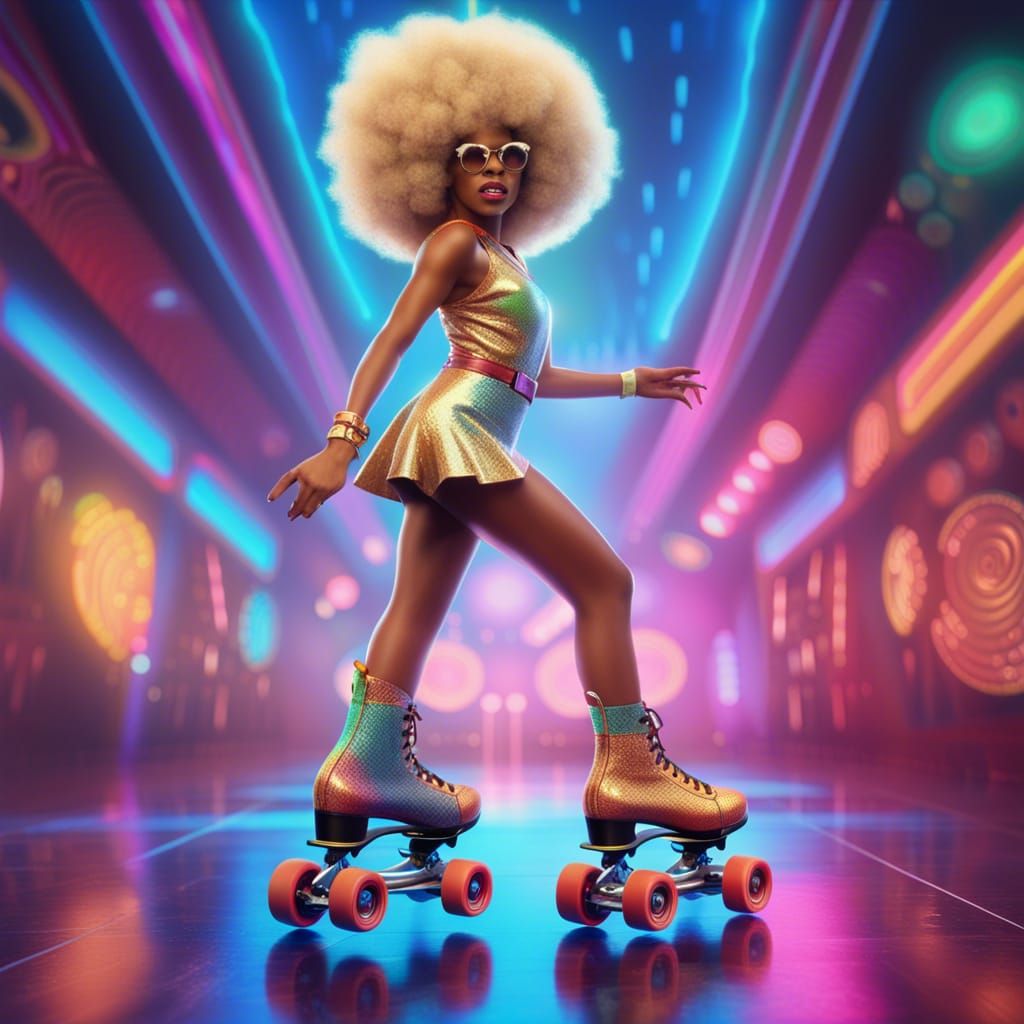 Seventies Disco Roller Girl in Matte Painting Style