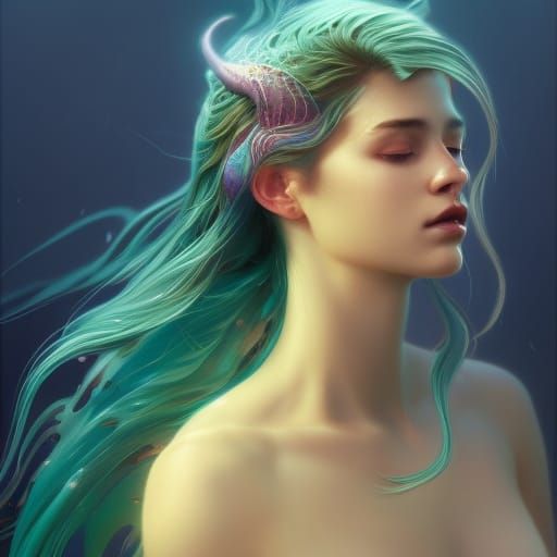 Water Dragon Mermaid Portrait in Splash Art Style