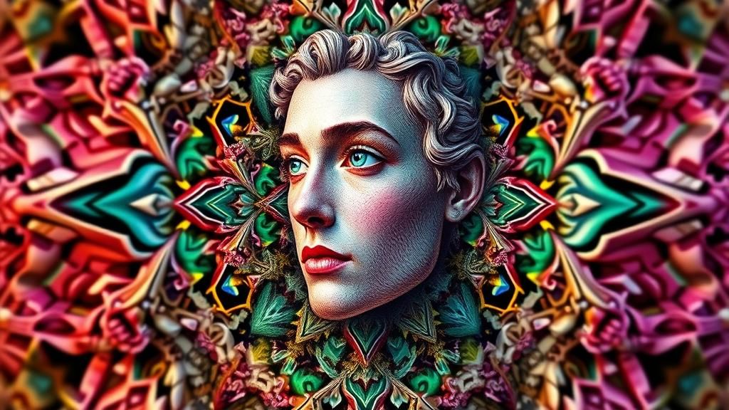 Kaleidoscopic Symmetrical Portrait in Fractal Zentangle Styl...