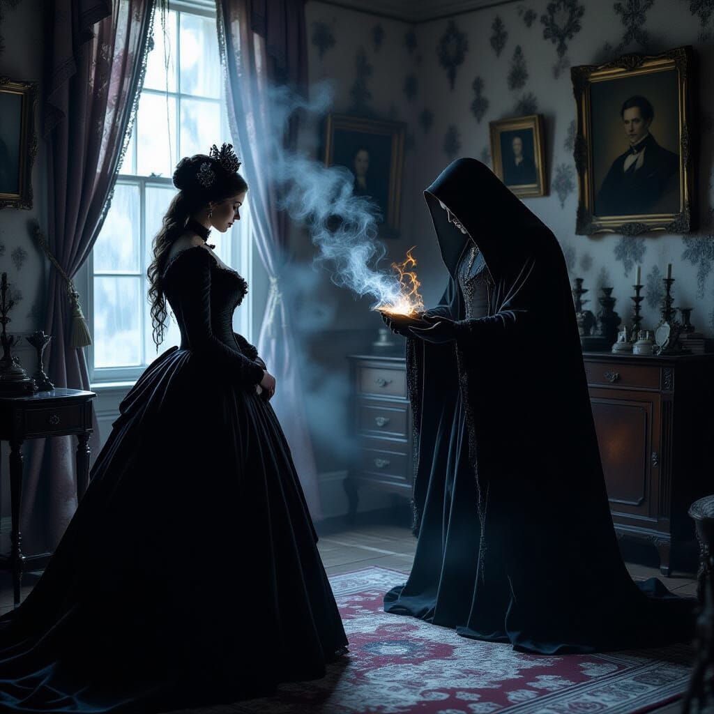 Grieving Mother's Dark Ritual: A Gothic Image