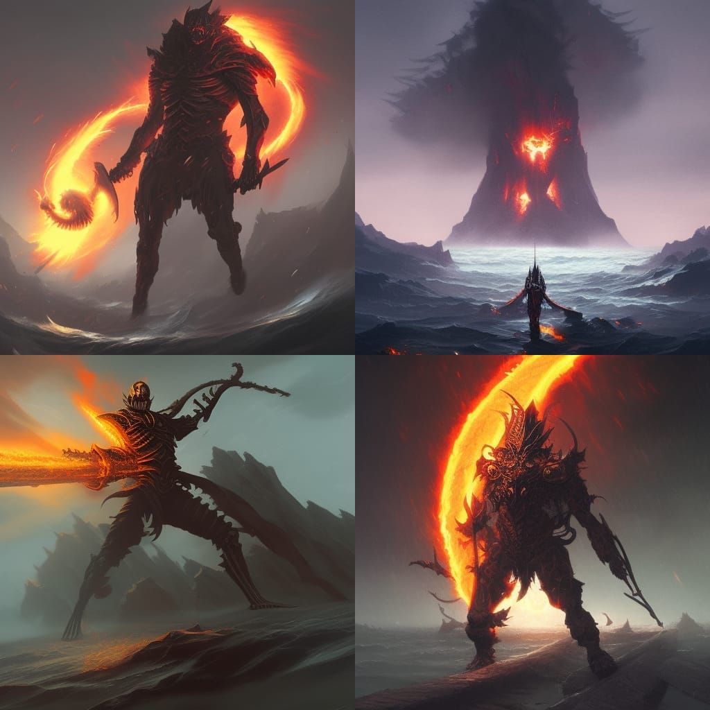 Skeleton King Warrior in Fiery Battle