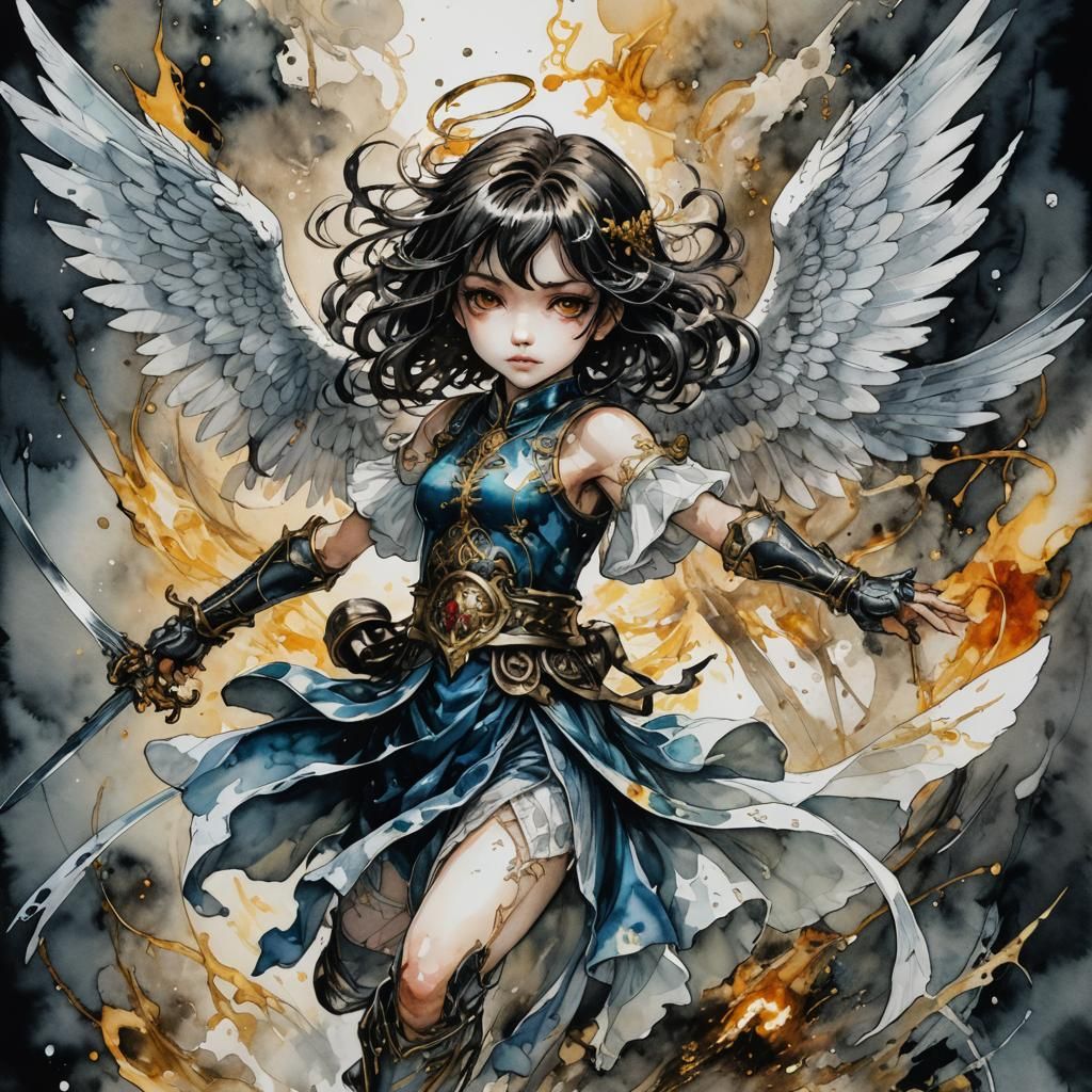 Angels and Demons in Watercolor Comic Style