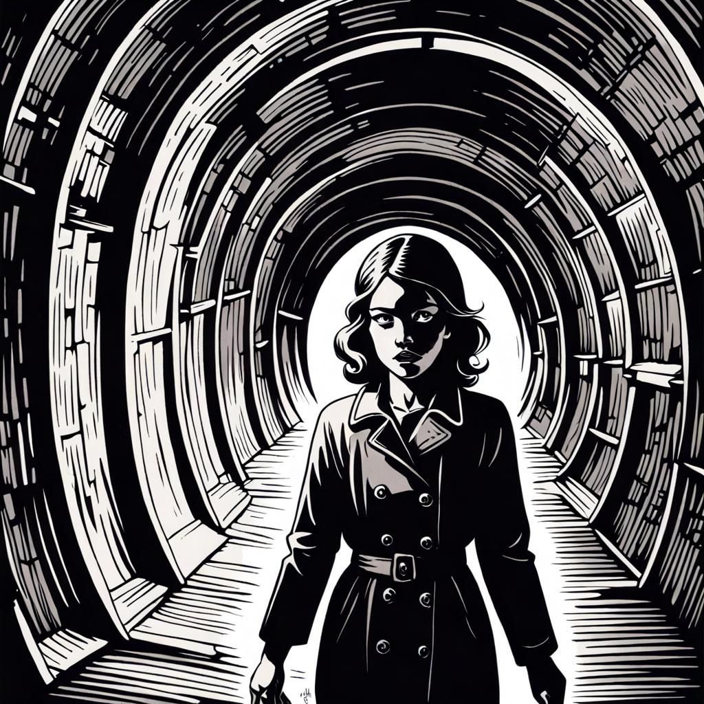 Girl Lost in Dark Tunnel: Graphic Novel Art