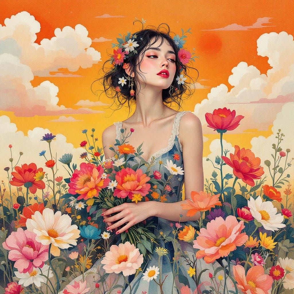 Ethereal Fusion: Amano and Murakami Inspired Scene