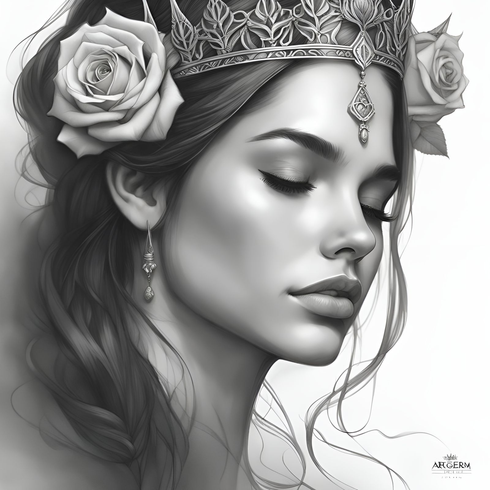 Brunette with Rose Crown: Digital Art Portrait
