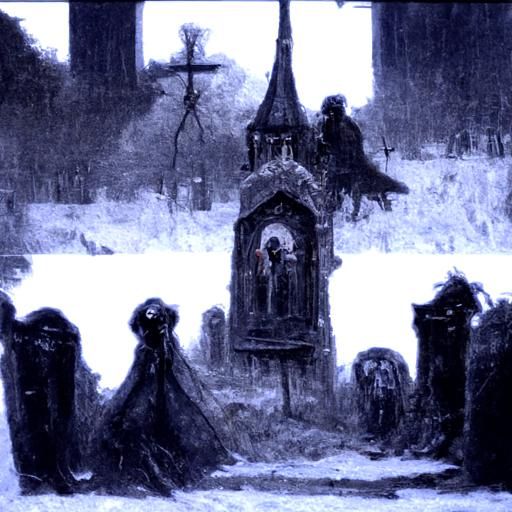 Gothic Graveyard and Church in Horror Style