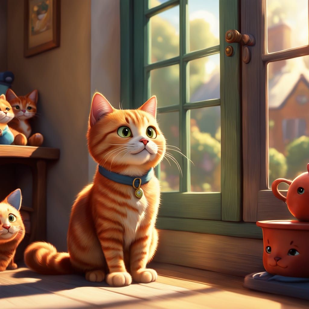Ginger Tabby Cat in Cozy Morning Scene