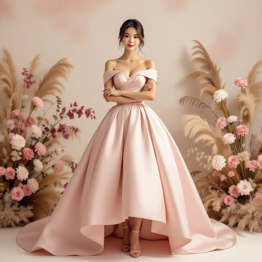 Editorial Portrait of East Asian Woman in Ball Gown