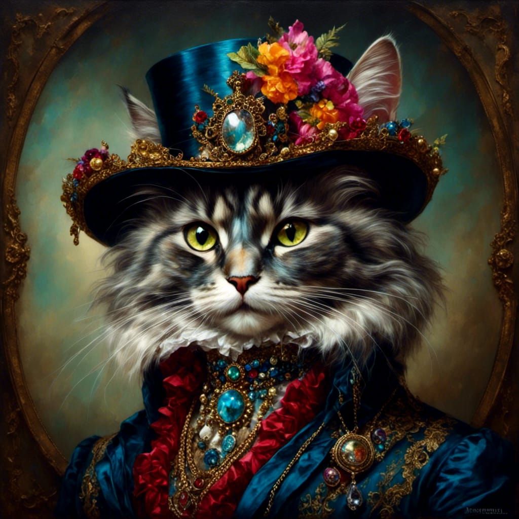 Gothic Victorian Cat Portrait with Intricate Details