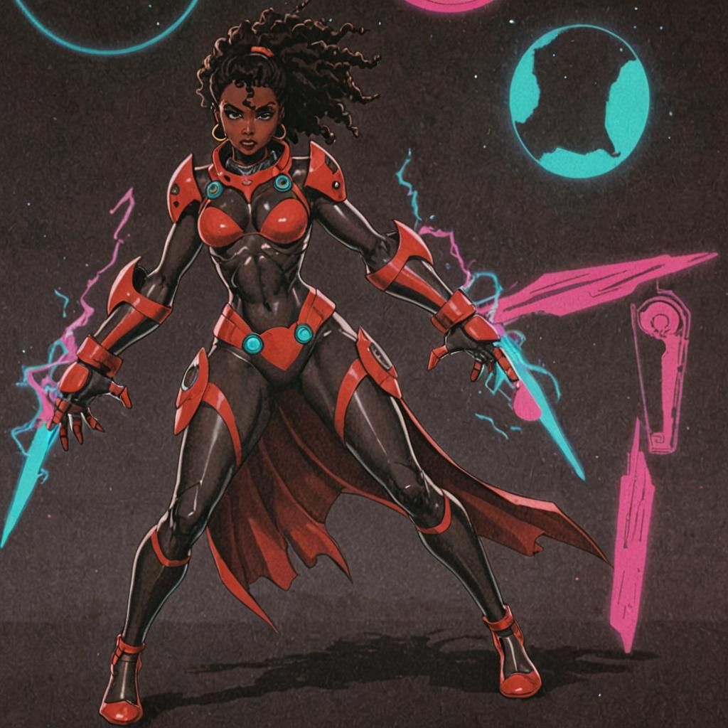 Futuristic 80s Anime Black African Woman