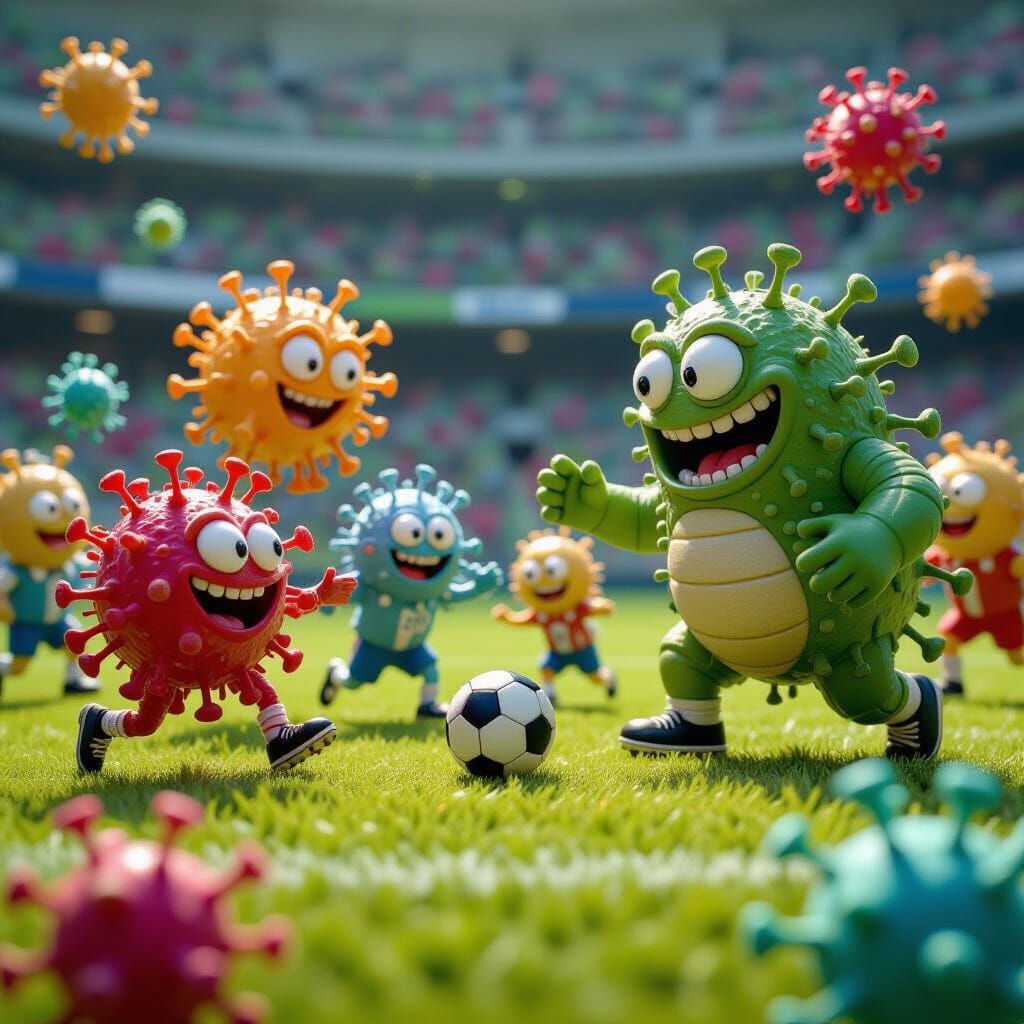 Microscopic Football Match: Viruses vs Bacteria in Digital A...