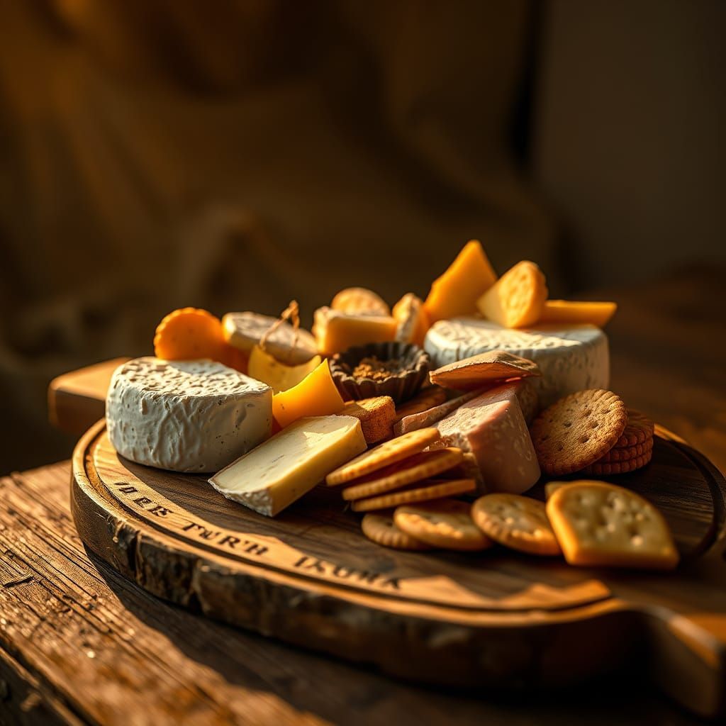 Hyperrealistic Cheese Platter in Golden Light
