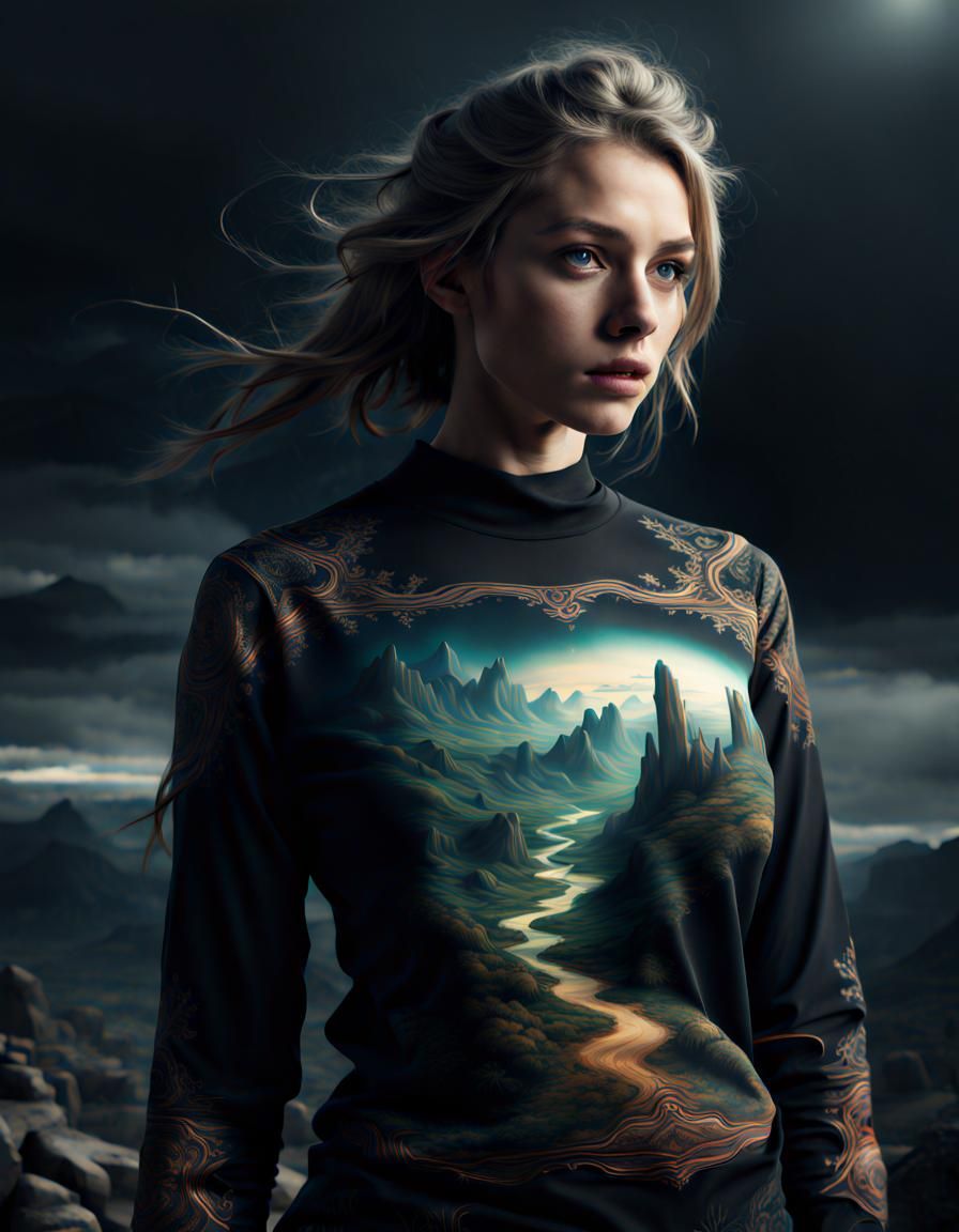 Fantasy Landscape Embroidered on Girl's Shirt