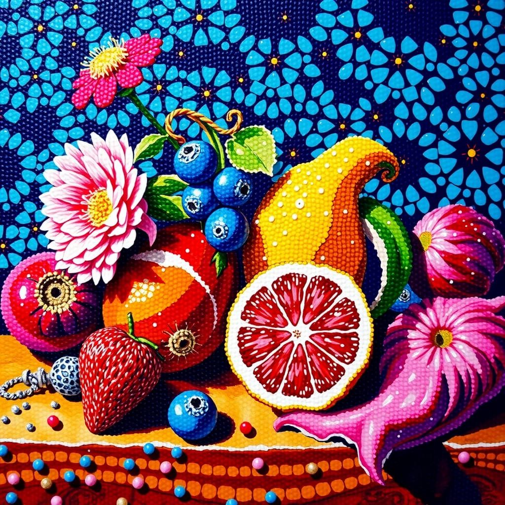 Pointillist Still Life in Jewel Tones