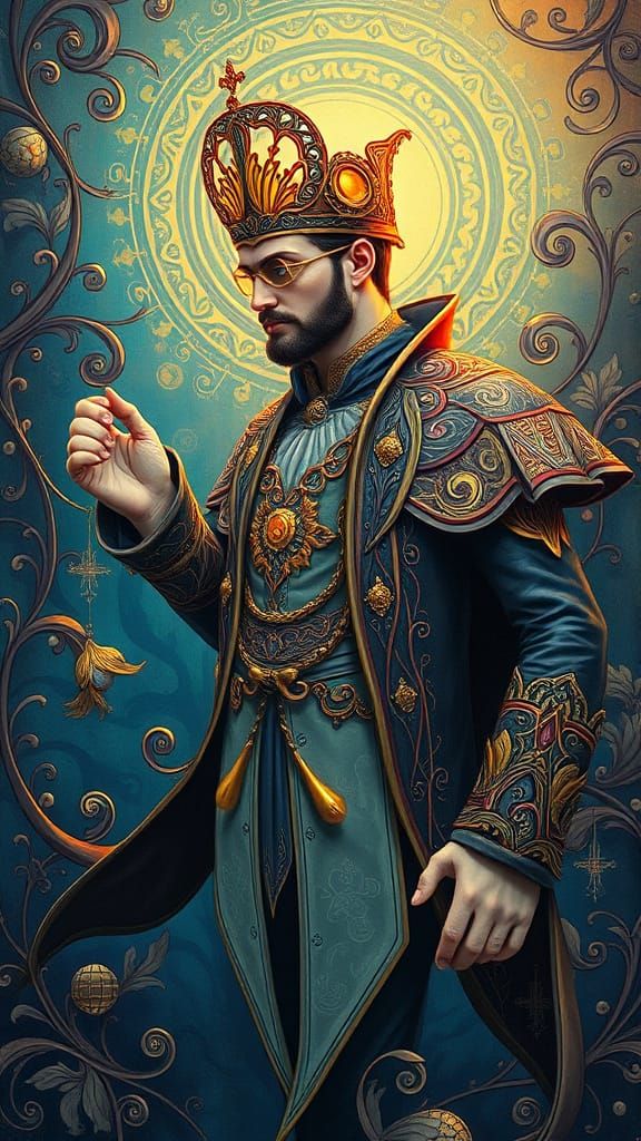 Glowing Djinn Diver Moebius contrasting colors triadic colors art Nouveau poster art filigree quilling oil on canvas 3D ...