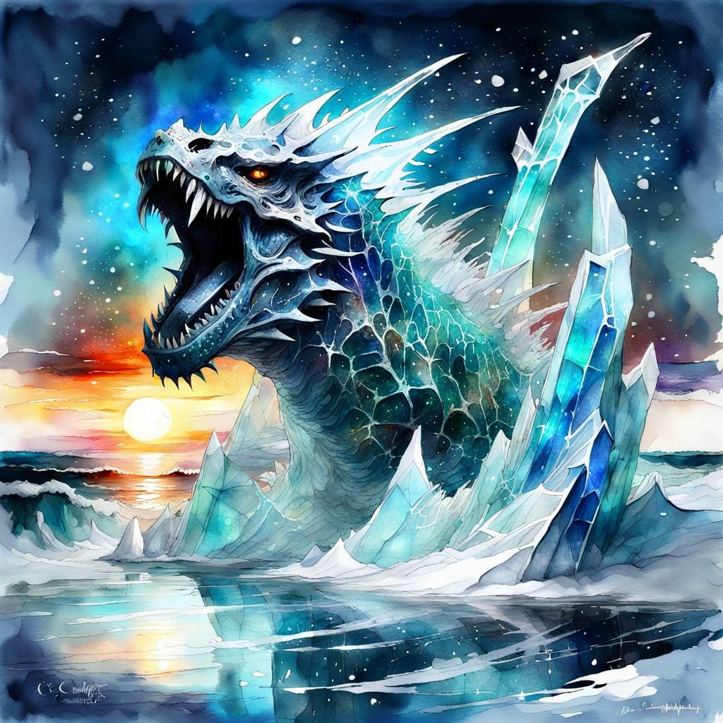 Crystal Sea Monster Ice Sculpture in Cosmos