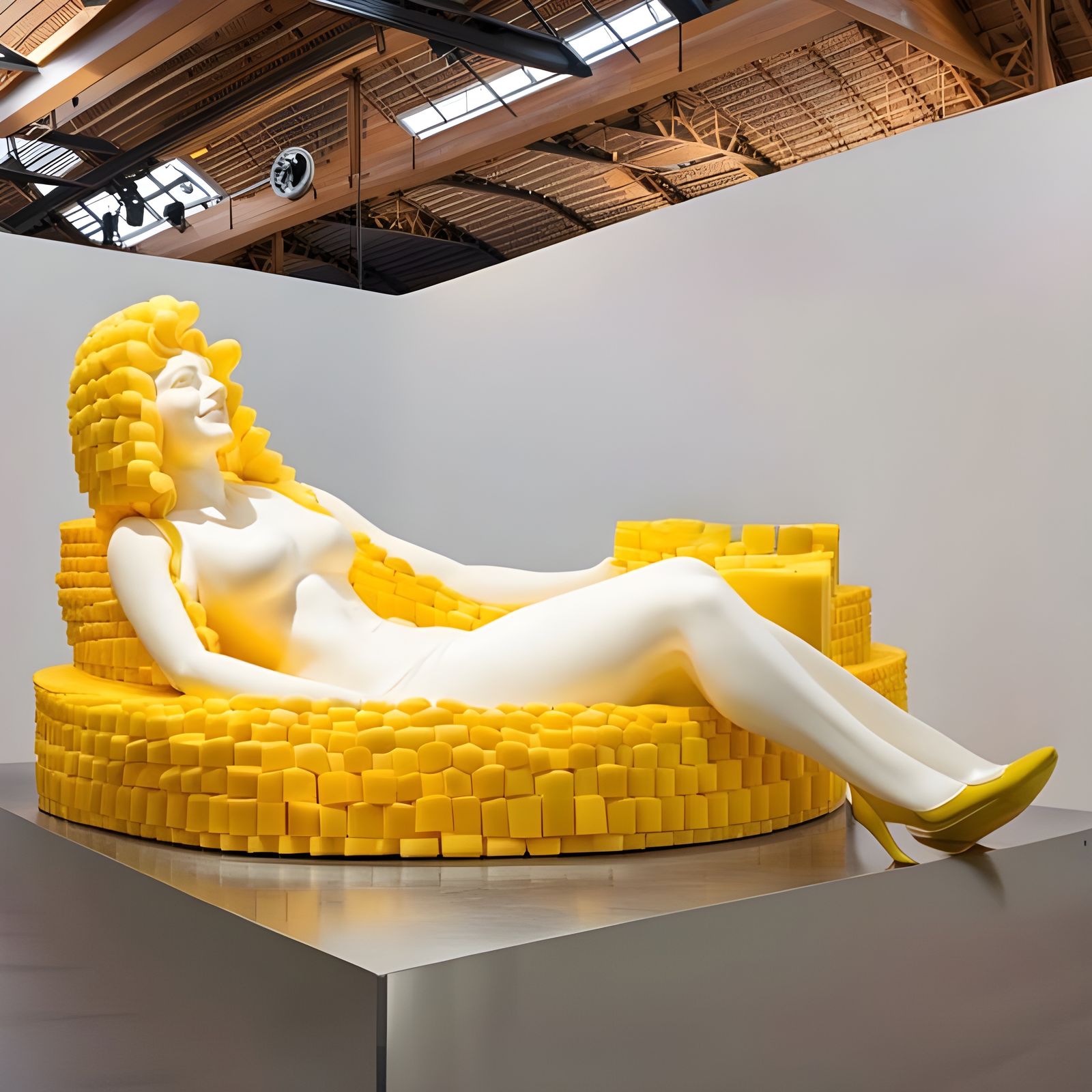 Cheese Sculpture of a Smiling Woman