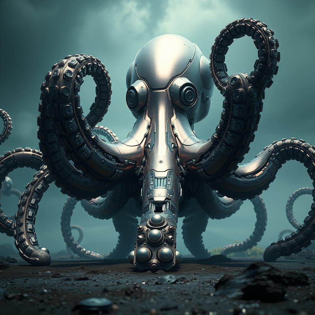 Colossal Mecha Octopus in Sci-Fi Vista